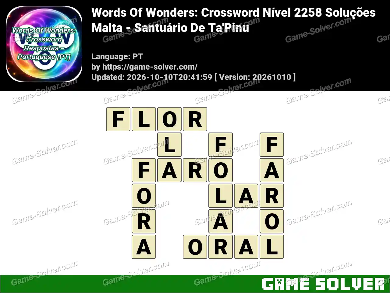 Words Of Wonders: Crossword Nível 2258 Soluções – Malta – Santuário De Ta’Pinu